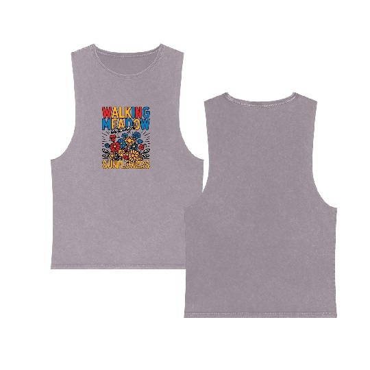Walking Meadow Sunflowers Design Double Sided Mineral Wash Tank Tops