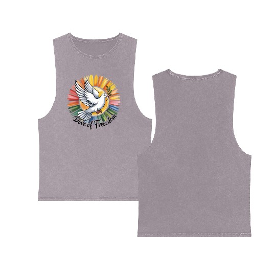 Peaceful Dove with Olive Branch Design Double Sided Mineral Wash Tank Tops