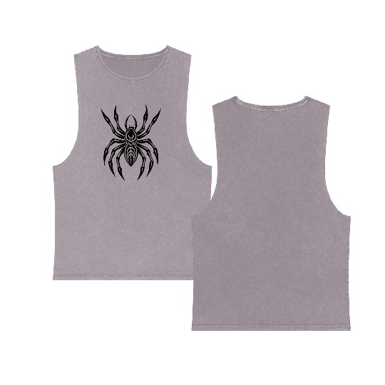 Geometric Tribal Spider – Minimalist Black Insect  Double Sided Mineral Wash Tank Tops