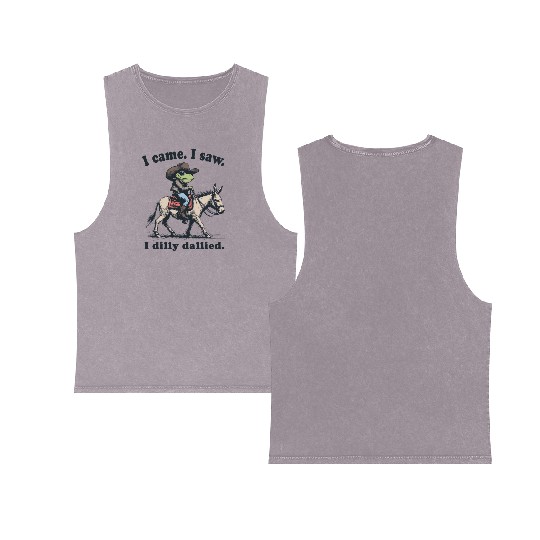 i cam i saw i dilly dallied Wild West Frog Cowboy Double Sided Mineral Wash Tank Tops