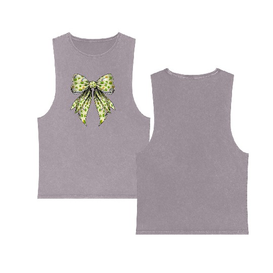 Coquette Bow St Patricks Day Shamrock Pattern Double Sided Mineral Wash Tank Tops