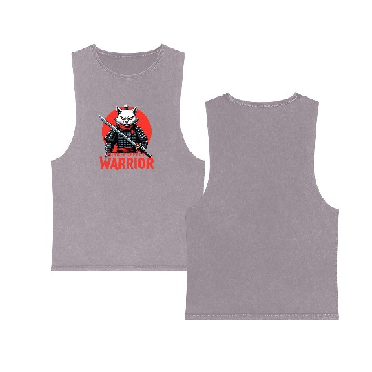 Purr-Perfect Warrior Cat Design Double Sided Mineral Wash Tank Tops