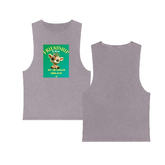 Whimsical Friendshippissed Giraffe Illustration Double Sided Mineral Wash Tank Tops