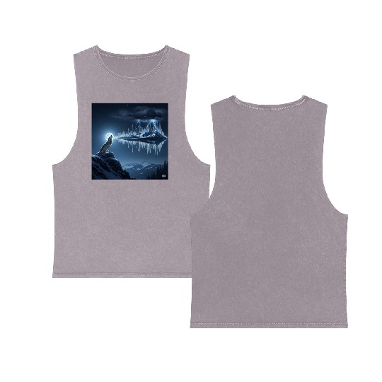 Mystic Mountain Wolf Sound Wave Double Sided Mineral Wash Tank Tops