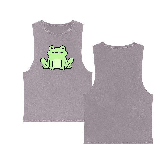 Lime Green Cartoon Frog Design Double Sided Mineral Wash Tank Tops
