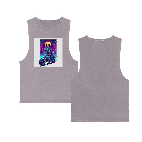 Futuristic Rhinoceros Cyber Ride Double Sided Mineral Wash Tank Tops