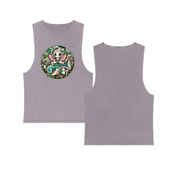Enchanted Forest Fairy Illustration Double Sided Mineral Wash Tank Tops