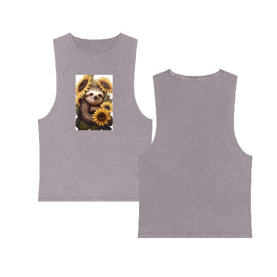 Sunflower Sloth Embrace Double Sided Mineral Wash Tank Tops Design