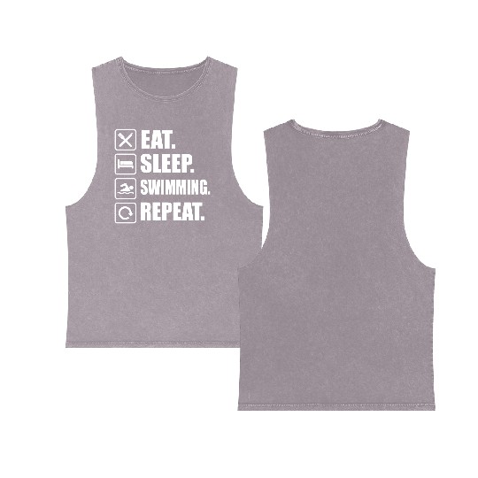 Lifestyle Routine Swimming Motivation Graphic Double Sided Mineral Wash Tank Tops