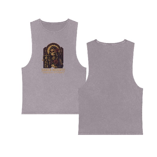 Santa Muerte – Mexican Folk Art Streetwear Double Sided Mineral Wash Tank Tops