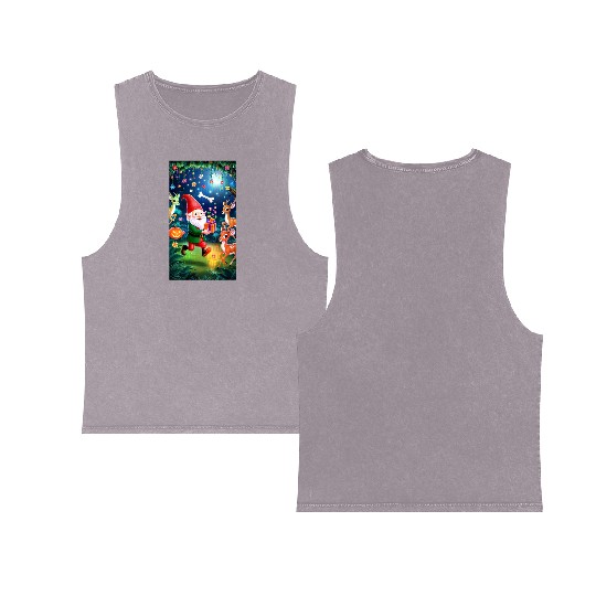 Enchanted halloween Christmas Scene with Reindeer Double Sided Mineral Wash Tank Tops