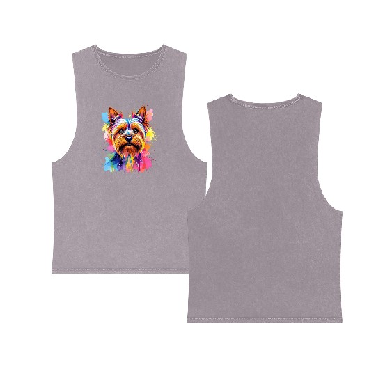 Vibrant Yorkie Portrait Art Double Sided Mineral Wash Tank Tops
