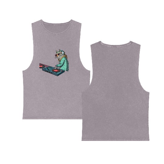 DJ Meow: Beats, Bass & Catitude Double Sided Mineral Wash Tank Tops