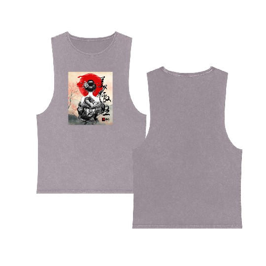 Geisha with Dragon Back Tattoo Double Sided Mineral Wash Tank Tops