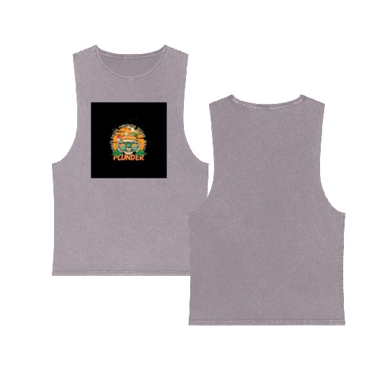 Pirate Skull with Binoculars – Ocean Waves Plunder Double Sided Mineral Wash Tank Tops