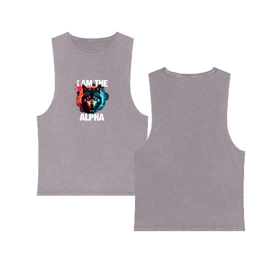 I Am The Alpha Wolf Double Sided Mineral Wash Tank Tops