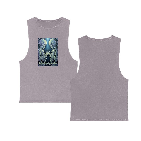 Celestial Skeleton Toasting Champagne Double Sided Mineral Wash Tank Tops