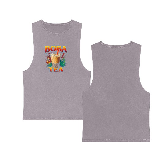 Boba Tea Favorite Food Funny Weird 90s Boba Tea Double Sided Mineral Wash Tank Tops