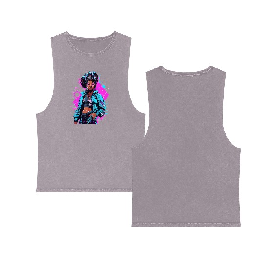 Cyberpunk Girl with Dreadlocks Double Sided Mineral Wash Tank Tops