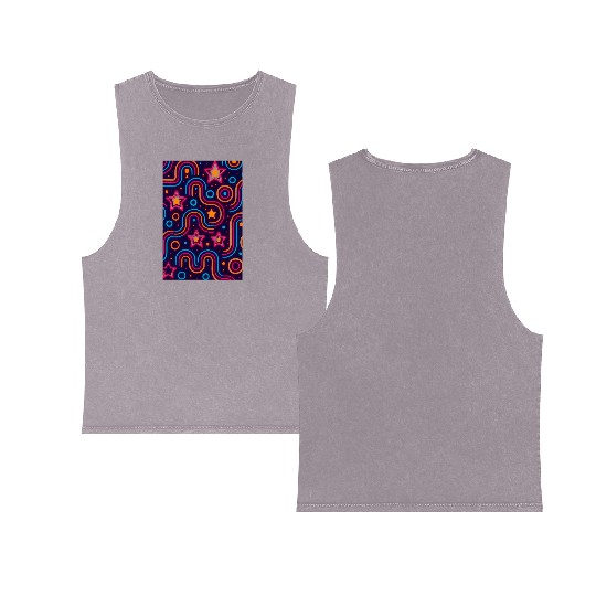 Neon Starburst Cosmic Pattern Double Sided Mineral Wash Tank Tops