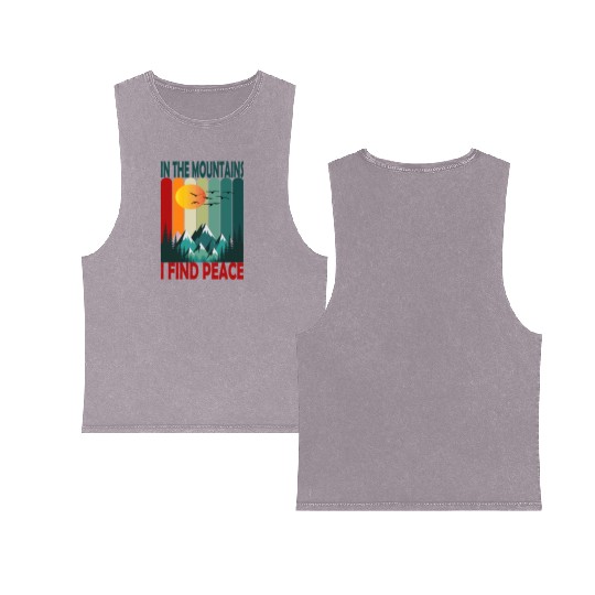 Mountain Sunset Peaceful Scene Double Sided Mineral Wash Tank Tops