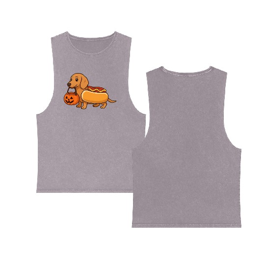 Hot Dog Dachshund Halloween Double Sided Mineral Wash Tank Tops