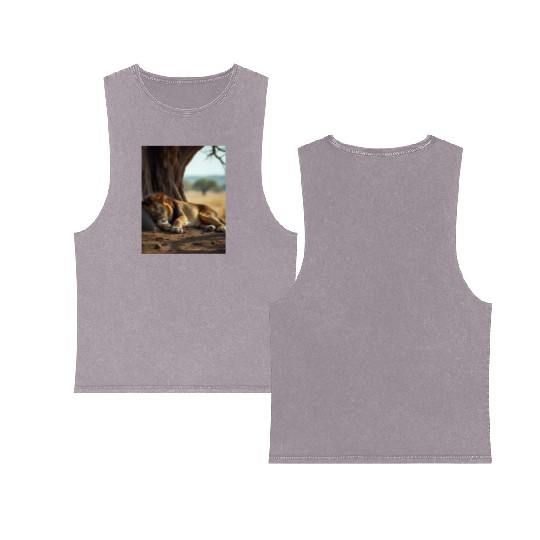 Serene African Lion Resting Scene Double Sided Mineral Wash Tank Tops