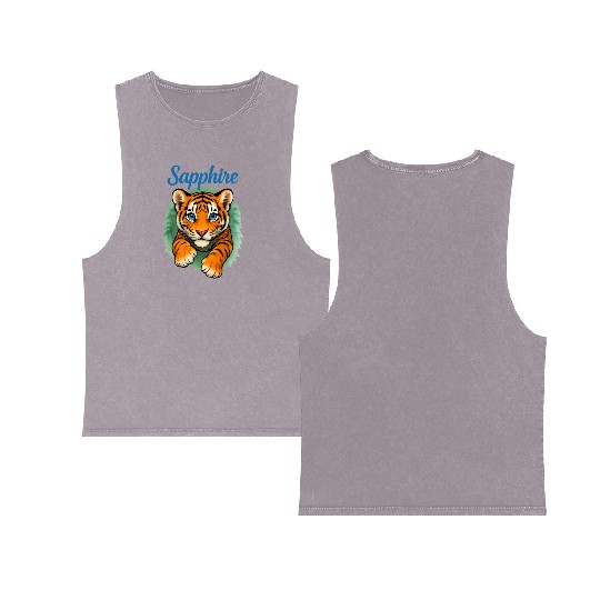 Vivid Tiger Cub Illustration - Sapphire Double Sided Mineral Wash Tank Tops