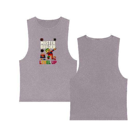 Master Builder Level Up Birthday Kids Party Double Sided Mineral Wash Tank Tops