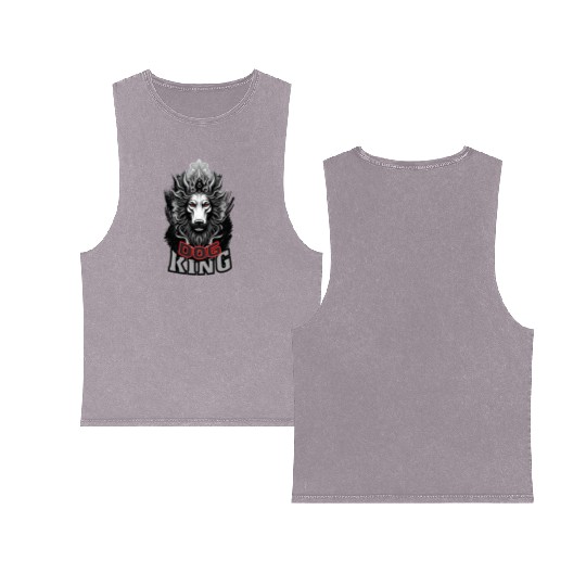 Majestic Wolf Dog King Illustration Double Sided Mineral Wash Tank Tops