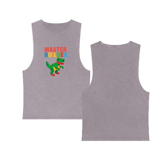Master Builder T Rex Dinosaur Gift Idea  Double Sided Mineral Wash Tank Tops