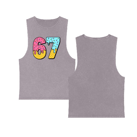 Six Seven Meme Ice Cream Drip Waffle Cone Funny 67 Double Sided Mineral Wash Tank Tops