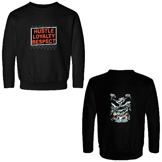 Jo Cen Big Dog Hustle Loyalty Respect Mens Black Double Sided Sweatshirts