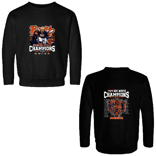 Chicago Bears 2025 NFC North Division Champions Double Sided Sweatshirts - Football Roster Both Side Gift Fans