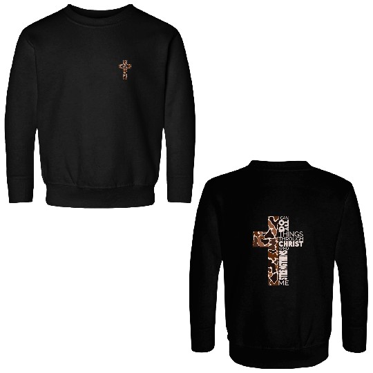 Discover Christian Double Sided Sweatshirts - Camo Cross Design with Philippians 4:13, Faithful & Outdoorsy