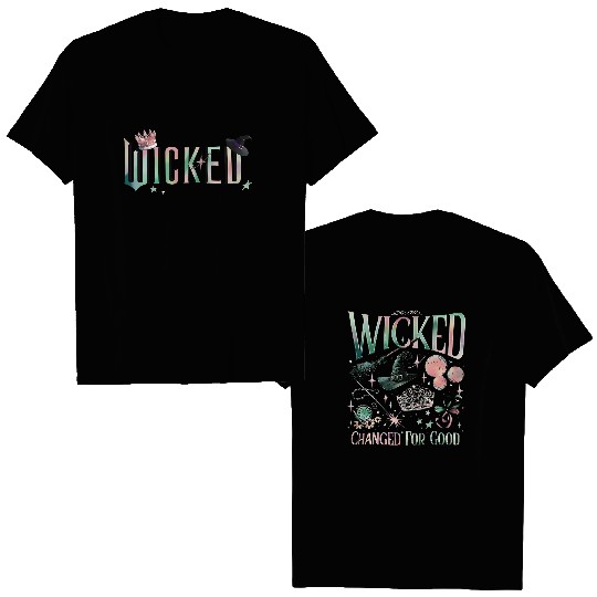 Wicked Movie 2-Sided Double Sided T Shirts, Wizard of Oz Fan Apparel, Pink and Green Witch Double Sided T Shirts, Pop Culture Graphic Wicked Musical Double Sided T Shirts