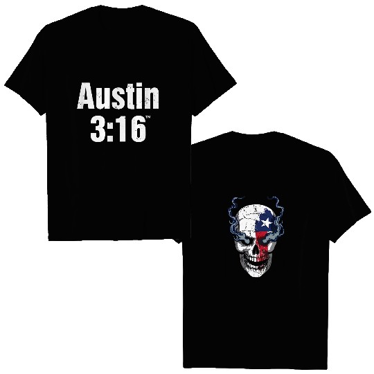 Wrestling Entertainment STONE COLD STEVE AUSTIN “3:16 TEXAS SKULL” BLACK Double Sided T Shirts