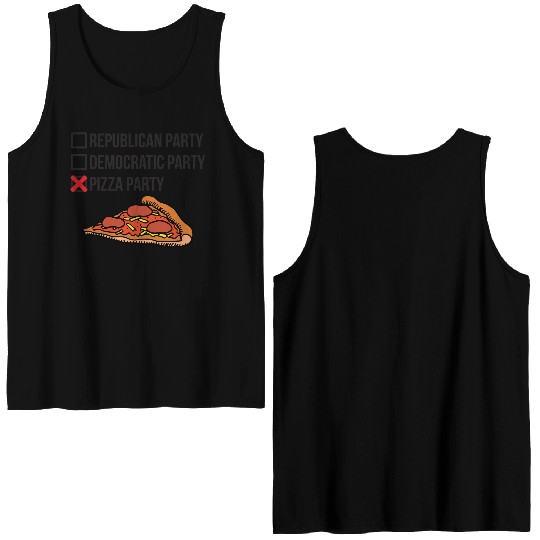 Republican Party vs Democratic Party vs Pizza Part Double Sided Tank Tops