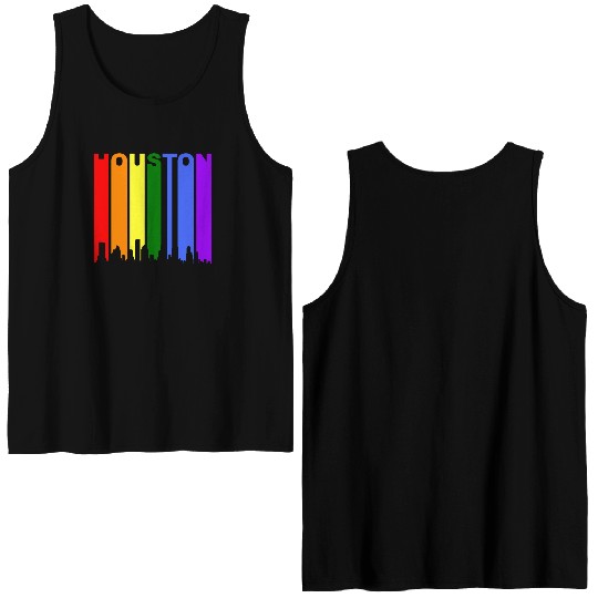 Houston Texas Rainbow Skyline LGBT Gay Pride Double Sided Tank Tops