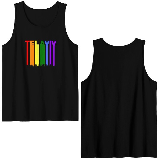 Tel Aviv Israel Skyline Rainbow LGBT Gay Pride Double Sided Tank Tops