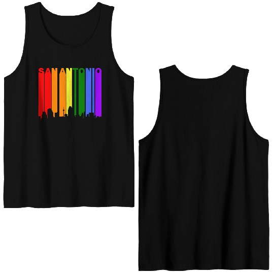 San Antonio Texas Gay Pride Rainbow Skyline Double Sided Tank Tops