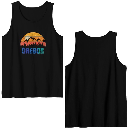 Retro Vintage Oregon With Mountain And Forest Double Sided Tank Tops