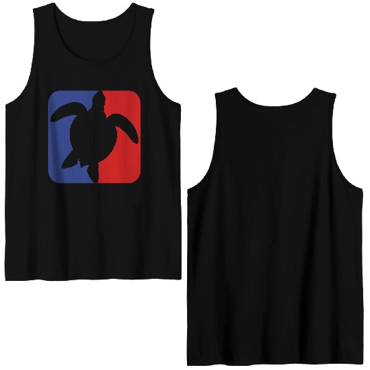 red blue square button sea turtle silhouette outli Double Sided Tank Tops