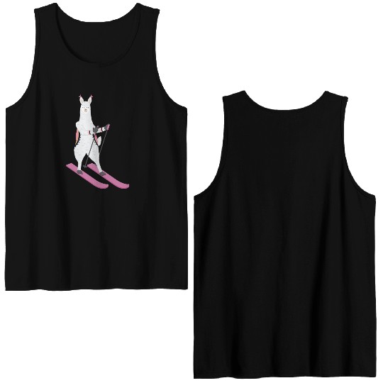 Cute Alpaca Llama Skiing Ski Snowboard Sport Gift Double Sided Tank Tops