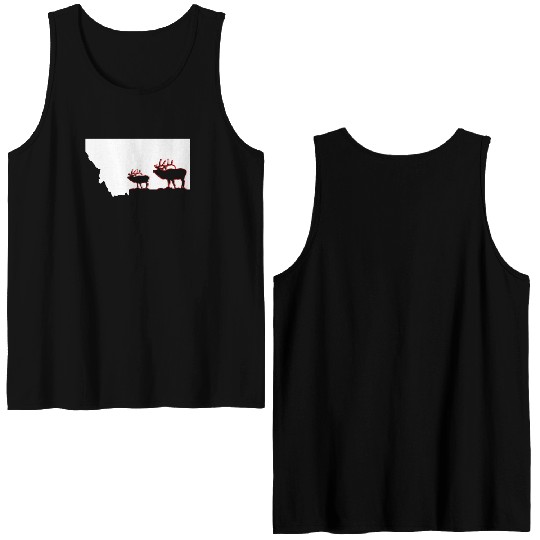 image of Montana state with outline of Elk inside Double Sided Tank Tops