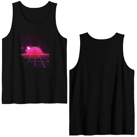 Sundown sunrise Scenery in a Retro 80s 90s Grid Double Sided Tank Tops