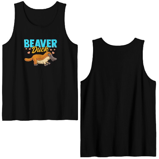 Beaver Duck Platypus Pun Cute Duck Billed Platypus Double Sided Tank Tops
