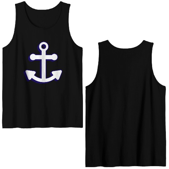 Nautical boat anchor in navy blue and white 3D Double Sided Tank Tops