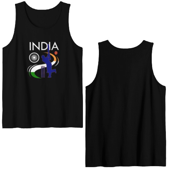 India Cricket With Indian Flag Brush Stroke Double Sided Tank Tops