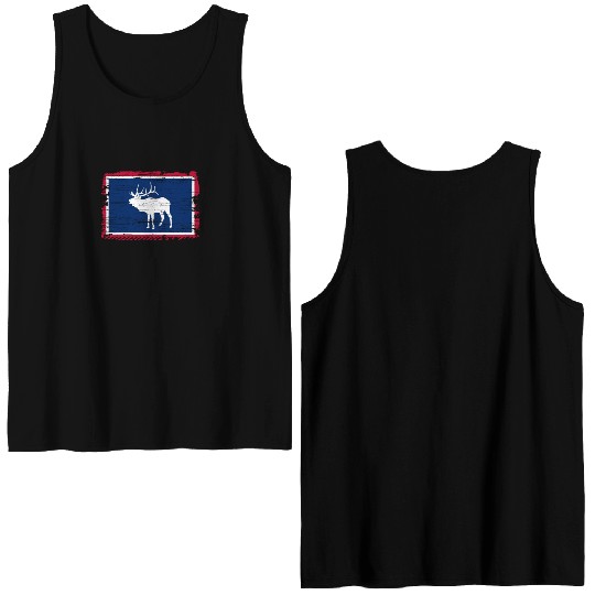 Wyoming Flag Elk Hunting Season For Deer Hunter Double Sided Tank Tops